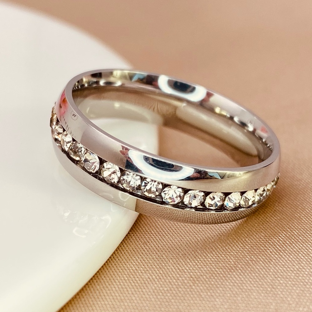 Men's Silver Band with Crystals